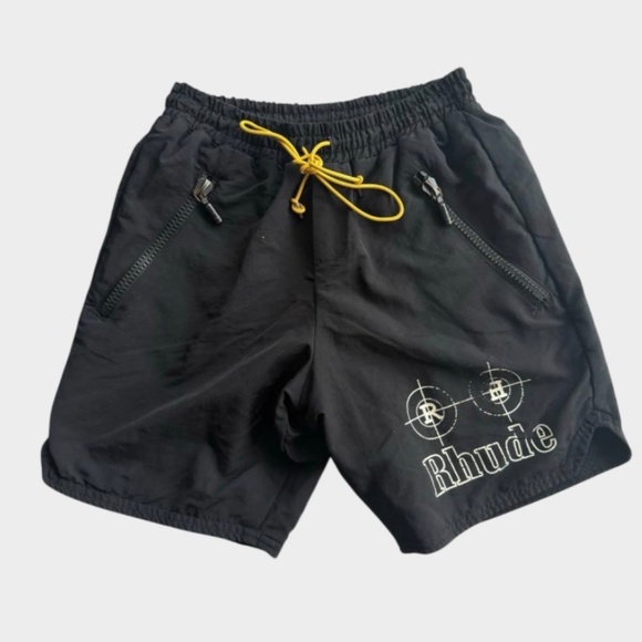 Rhude  Cross Hair Black Nylon Logo Shorts Men’s Medium Drawstring - Picture 1 of 11